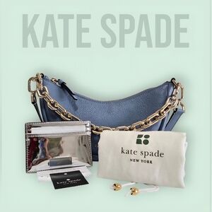 Kate Spade NY Smile Crossbody+Bridget Mirror Metallic Silver Slim Card Holder